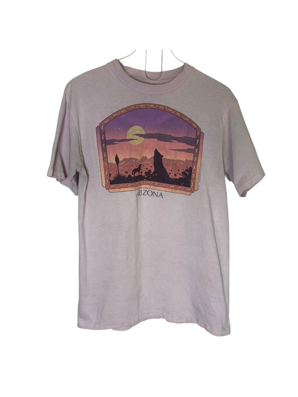Vintage 80s Arizona Tee Medium Pink Desert Graphic Howling Coyote Made in USA